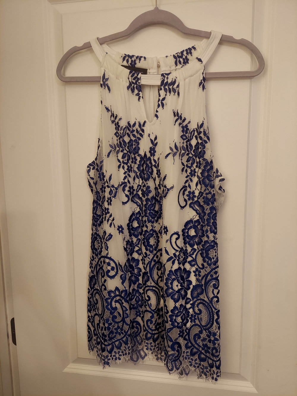 INC International Concepts Blue And White Lace Halter Top. XL.